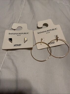 Banana Republic Gold Hoop Earrings with Black and Gold Triangle Studs